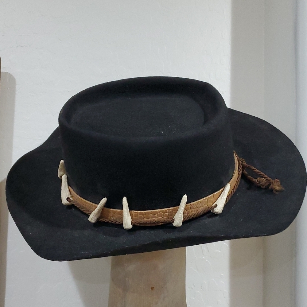 Vintage Black Crocodile Cowboy Hat with Brown Band &Accents Wool Aussie Outback - Picture 2 of 13